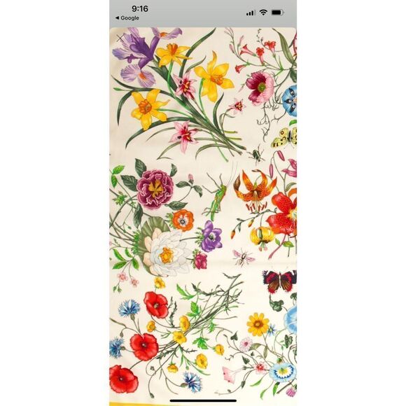 Gucci Silk Floral Yellow Scarf Rolled Edges - Picture 3 of 7